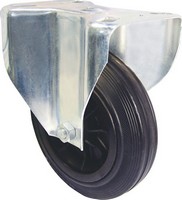 Plastové priemyselné koliečka s čiernym gumeným plášťom a otočnou doskou